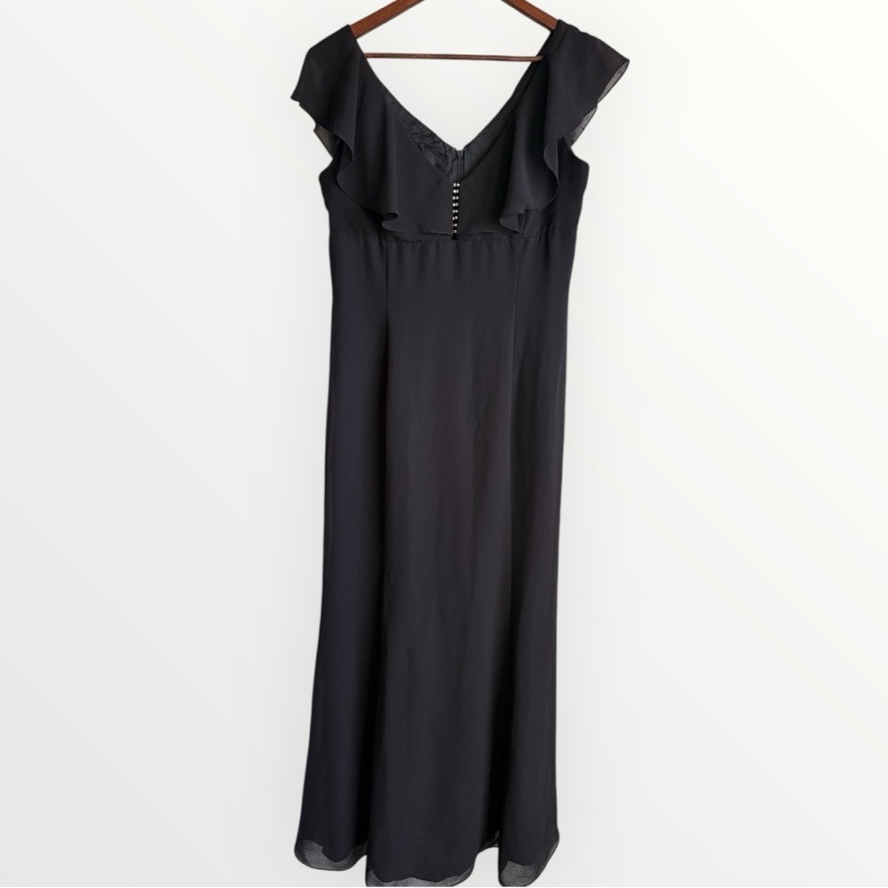 Vintage 90s Scott McClintock Black Chiffon Evening Dress Flutter Sleeves Size 14